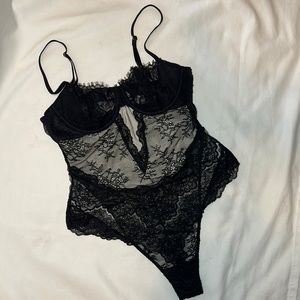 Wicked Unlined Balconette Teddy- Black Lace- size Medium